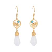 Zinc Alloy Drop Earring, with Synthetic Jade, matte gold color plated, Imitation Hetian Jade & for woman & hollow, 56mm 