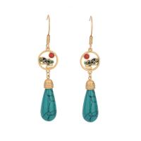 Zinc Alloy Drop Earring, with Synthetic Jade, matte gold color plated, imitation turquoise & for woman & hollow, turquoise blue, 58mm 