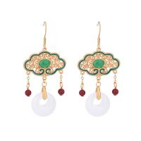Brass Drop Earring, with Synthetic Jade, matte gold color plated, imitation jade & for woman, 60mm 