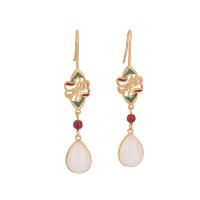 Gemstone Drop Earring, Brass, with Gemstone, matte gold color plated, for woman & enamel & hollow, 62mm 