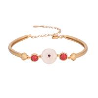 Gemstone Bracelets, Brass, with Gemstone, matte gold color plated, for woman, 60mm 