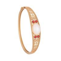 Brass Bangle, with Gemstone, matte gold color plated, for woman, 60mm 