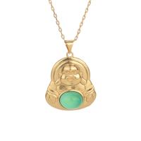 Enamel Zinc Alloy Necklace, with Agate, Buddha, matte gold color plated, for woman Approx 17.72 Inch 