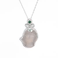 Драгоценный камень Ожерелья, цинковый сплав, с Белый халцедон, матовое золочение, инкрустированное микро кубического циркония & Женский длина:Приблизительно 17.72 дюймовый, продается PC