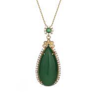 Gemstone Necklaces, Zinc Alloy, with Green Calcedony, matte gold color plated, micro pave cubic zirconia & for woman Approx 17.72 Inch 