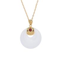 Zinc Alloy Necklace, with Synthetic Jade, matte gold color plated, Imitation Hetian Jade & for woman Approx 17.72 Inch 