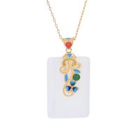 Enamel Zinc Alloy Necklace, with Synthetic Jade, matte gold color plated, Imitation Hetian Jade & for woman, 45mm Approx 17.72 Inch 