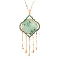 Enamel Zinc Alloy Necklace, with Synthetic Jade, 24K gold plated, Imitation Hetian Jade & for woman, green, 74mm Approx 17.72 Inch 