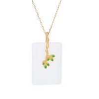 Enamel Zinc Alloy Necklace, with Synthetic Jade, matte gold color plated, Imitation Hetian Jade & for woman, 42mm Approx 17.72 Inch 