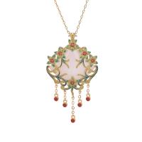 Enamel Zinc Alloy Necklace, with Synthetic Jade, 24K gold plated, Hand-Painted Enamel Glaze & imitation jade & for woman Approx 17.72 Inch 