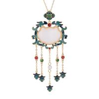 Enamel Zinc Alloy Necklace, with Synthetic Jade, matte gold color plated, Imitation Hetian Jade & for woman, 90mm Approx 17.72 Inch 
