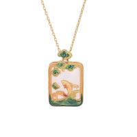 Enamel Zinc Alloy Necklace, with Synthetic Jade, matte gold color plated, Imitation Hetian Jade & Hand-Painted Enamel Glaze & for woman Approx 17.72 Inch 