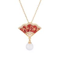 Enamel Zinc Alloy Necklace, with White Chalcedony, gold color plated, Hand-Painted Enamel Glaze & micro pave cubic zirconia & for woman, 30mm Approx 17.72 Inch 