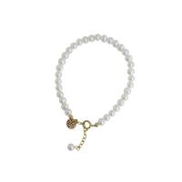 Pearl Sterling Silver Bracelets, 925 Sterling Silver, with pearl, gold color plated & for woman, white Approx 7.6 Inch 