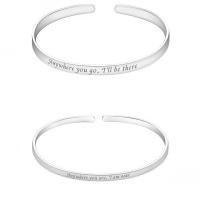 99% Sterling Silver Couple Bangle, Adjustable & open & with letter pattern, silver color 