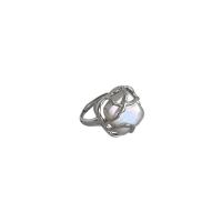 Kultivierten Süßwasser Perle Ring, 925er Sterling Silber, mit Natürliche kultivierte Süßwasserperlen, Einstellbar & verschiedene Stile für Wahl & für Frau, Silberfarbe, verkauft von PC