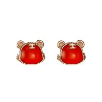 925 Sterling Silver Stud Earring, with Carnelian, Tiger, gold color plated, for woman, red 