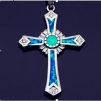 Copper Alloy Pendant, with Artificial Opal, Cross, with rhinestone, mixed colors, 20-40mm 