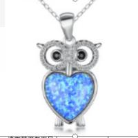 Copper Alloy Pendant, with Artificial Opal, Owl, with rhinestone, mixed colors, 20-35mm 