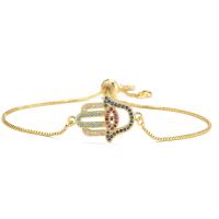 Cubic Zirconia Micro Pave Brass Bracelet, plated, Adjustable & micro pave cubic zirconia & for woman & enamel Approx 18-28 cm 