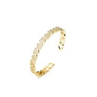 Brass Cuff Bangle, Heart, 18K gold plated, Adjustable & micro pave cubic zirconia & for woman, 55mm 