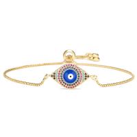 Evil Eye Jewelry Bracelet, Brass, 18K gold plated, Adjustable & micro pave cubic zirconia & for woman & enamel Approx 18-28 cm 