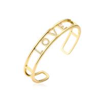 Brass Cuff Bangle, 18K gold plated & micro pave cubic zirconia & for woman & hollow 