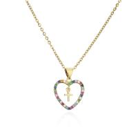 Cubic Zircon Micro Pave Brass Necklace, Heart, gold color plated, with cross pattern & micro pave cubic zirconia & for woman & hollow Approx 17.71 Inch 