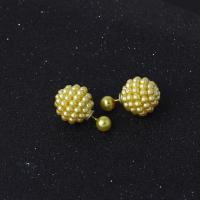 Plastic Pearl Stud Earring, with Brass, Round, plated, for woman 15mm 