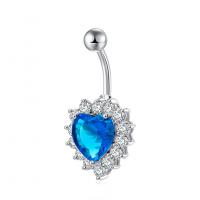 Brass Belly Ring, with Cubic Zirconia, Heart, platinum color plated, for woman & faceted 