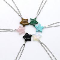 Gemstone Necklaces, Natural Stone, with Brass, with 1.97Inch extender chain, Star, platinum color plated & for woman Approx 15.75 Inch 