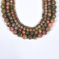 Perles unakite, Rond, poli, DIY & normes différentes pour le choix & facettes, couleurs mélangées Environ 15.16 pouce, Vendu par brin