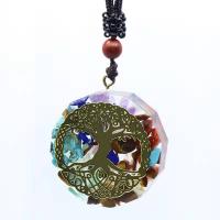 Gemstone Brass Pendants, with Brass, Round, plated mixed colors, 35mm 