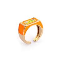 Латунь Манжеты палец кольцо, плакирован золотом, инкрустированное микро кубического циркония & Женский & эмаль, Много цветов для выбора продается PC