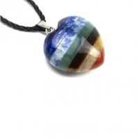 Gemstone Necklaces, with leather cord & Zinc Alloy, silver color plated mixed colors, 30mm 