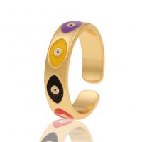 Brass Cuff Finger Ring, gold color plated, Adjustable & evil eye pattern & for woman & enamel, multi-colored 