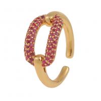 Brass Cuff Finger Ring, gold color plated, Adjustable & micro pave cubic zirconia & for woman 18mm 