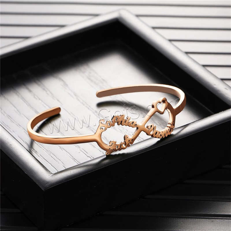 Stainless Steel Cuff Bangle, 304 Stainless Steel, Vacuum Ion Plating, Each custom text must be less than 10 letters & fashion jewelry & Unisex, more colors for choice, Inner Diameter:Approx 100mm, Sold By PC