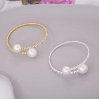 Zinc Alloy Cuff Bangle, with Plastic Pearl, plated, Adjustable & fashion jewelry & for woman & with rhinestone Inner Approx 160mm 