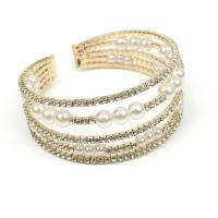 Brass Cuff Bangle, with Plastic Pearl, fashion jewelry & for woman & with rhinestone, Inner Approx 56.2mm 
