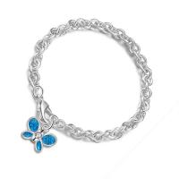 Cubic Zirconia Micro Pave Brass Bracelet, with Artificial Opal, brass lobster clasp, Butterfly, real silver plated, anti-fatigue & micro pave cubic zirconia & for woman, silver color Approx 21 cm 