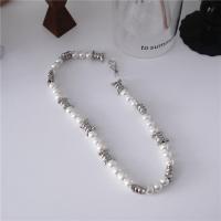 Plastic Pearl Necklace, Zinc Alloy, with Plastic Pearl, zinc alloy lobster clasp, plated, Unisex, silver color cm 
