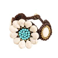 Turquoise Bracelets, Natural Turquoise, with Wax Cord & Brass, Flower, gold color plated, vintage & for woman Approx 18.5 cm 