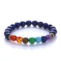Natural Stone Bracelet, with Zinc Alloy, Round, gold color plated & Unisex & enamel 8mm Approx 19-28 cm 