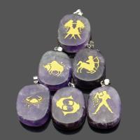 Amethyst Pendant February Birthstone , with Brass, 12 Signs of the Zodiac, silver color plated purple 