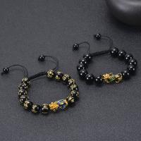 Black Obsidian Bracelet, with Knot Cord & Alloy, Fabulous Wild Beast, handmade, fashion jewelry & Unisex 12mm Approx 7-11.4 Inch 