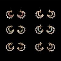 Rhinestone Brass Stud Earring, Moon, fashion jewelry & for woman & with rhinestone 