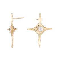 Cubic Zircon Brass Earring, with Cubic Zirconia, Cross, gold color plated, fashion jewelry, golden 