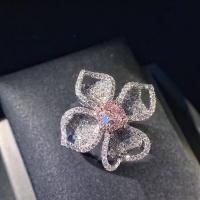 Rhinestone Brass Finger Ring, Four Leaf Clover, platinum plated & for woman & with rhinestone, US Ring 