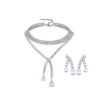 Cubic Zirconia Micro Pave Brass Jewelry Sets, earring & necklace, platinum plated & micro pave cubic zirconia & for woman 